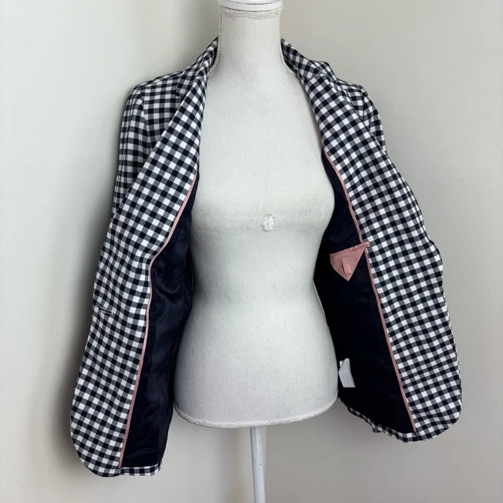 J. Crew Parke Blazer In Navy Blue and White Gingham Size 6 NWOT